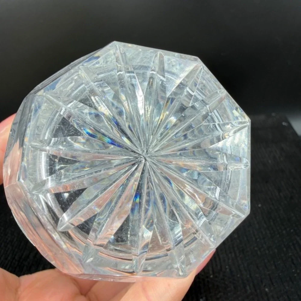 Vintage Cut Crystal Vase 5 Inch Sawtooth Rim Starburst Diamond Pattern Clear‎
